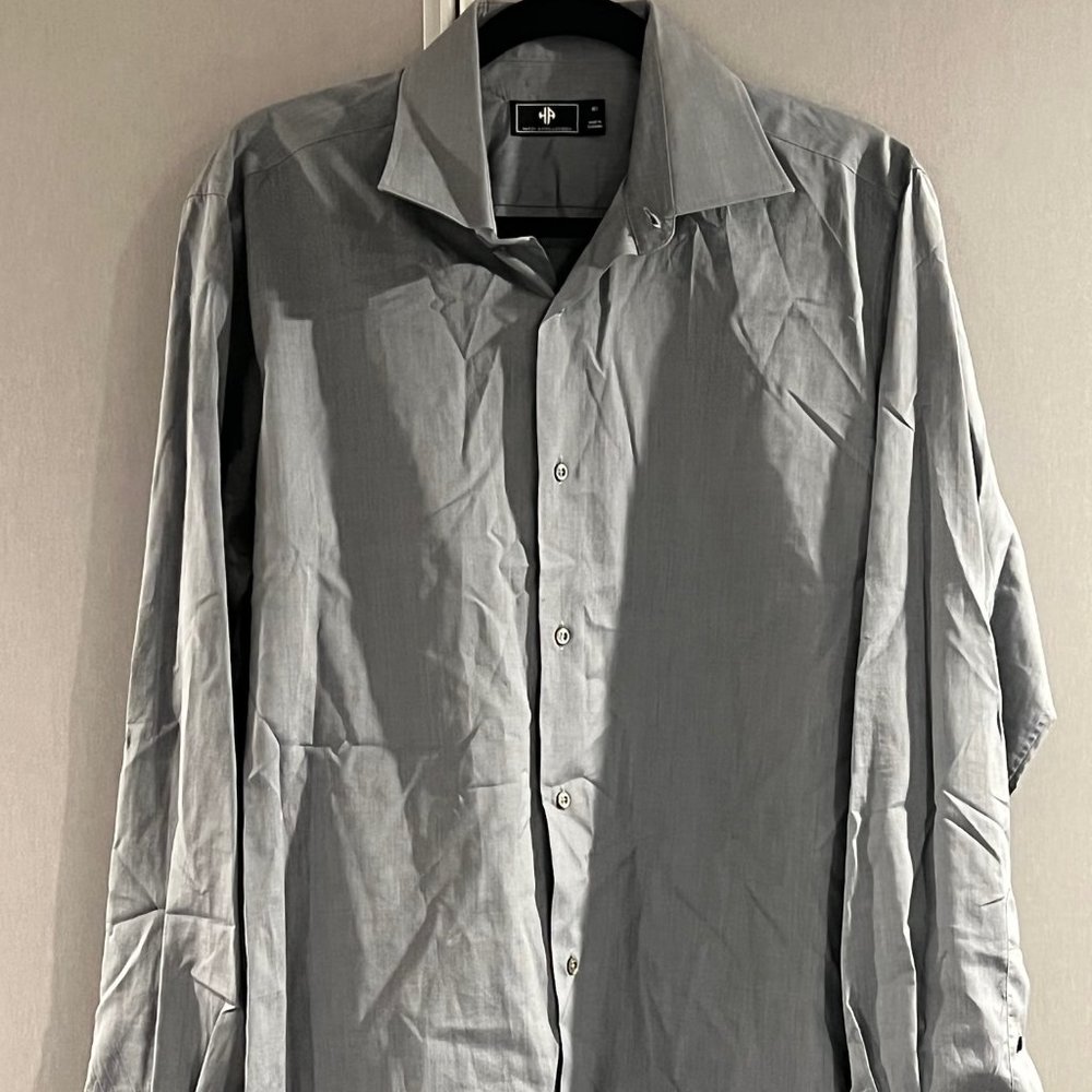 Hardy Amies Gray Grey Men's Long Sleeve Dress Shirt Size L Large